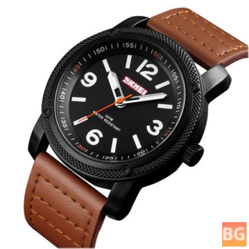 SKMEI 1417 Leather Big Numbers Quartz Watch