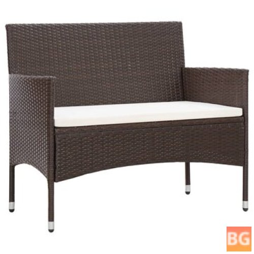 Garden Bench with Cushion and Rattan Brown Fabric