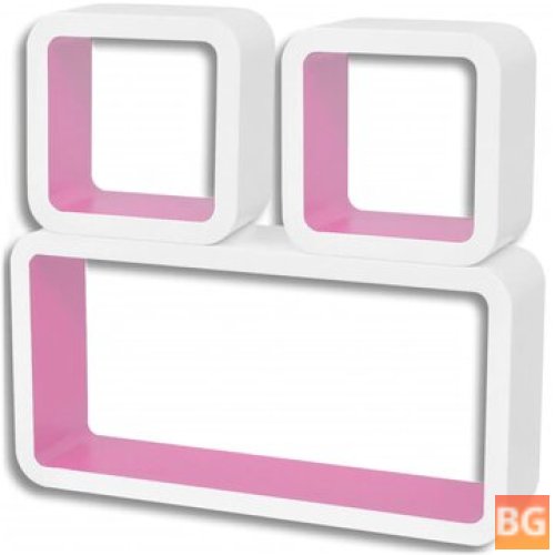 3Pcs White-Pink Floating Wall Shelf for Book/DVD Storage