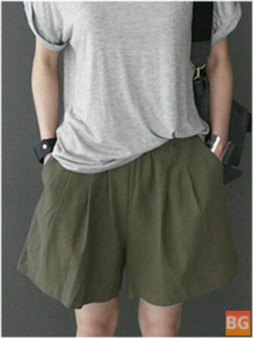 Ruched Cotton Shorts with Pockets