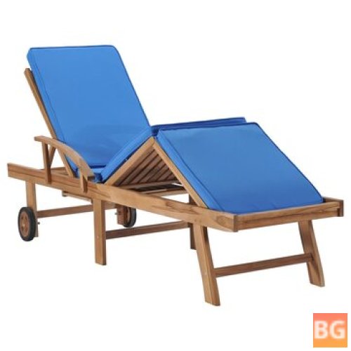 Sun Lounger with Cushion and Foam Solid Teak Wood Blue