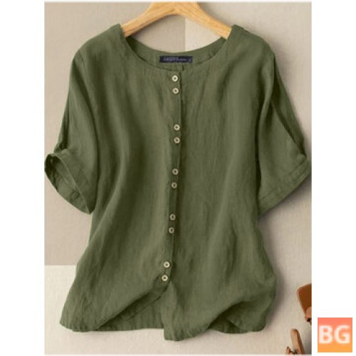 Cotton O-Neck Half Sleeve Women's Blouse