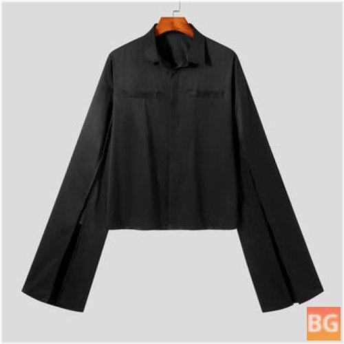 Shirt with Flared Lapel - Long Sleeve