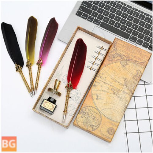 Feather Calligraphy Set with Stainless Steel Nibs