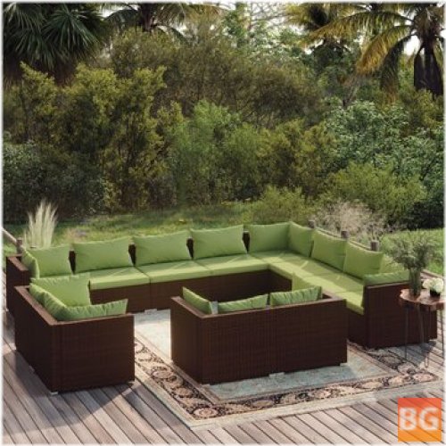 Lounge Set with Cushion and rattan Brown