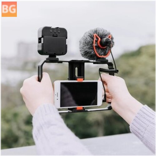 YelangU PC201/PC202 Smartphone Frame Video Rig Smartphone Vlogging Cell Phone Movies Mount Stabilizer with Microphone Fill Light Microphone for iPhone 11 Pro 11 S10 9 8 7 Plus
