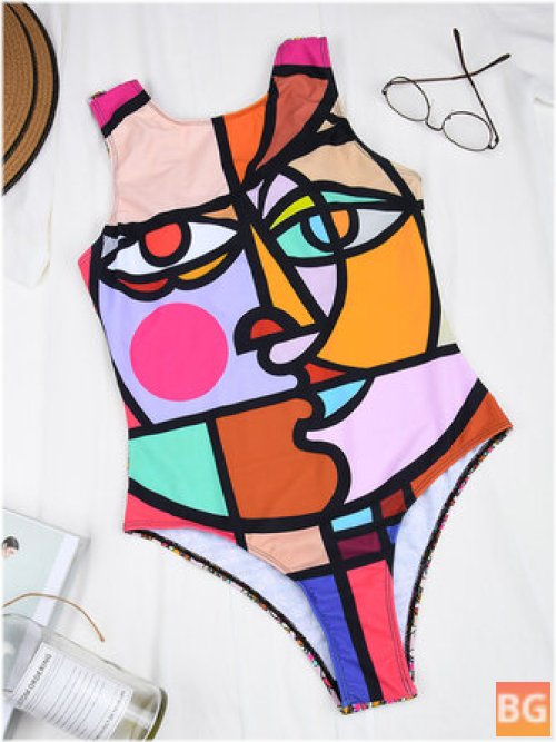 One-Piece Swimsuit with a Multi-Color abstract figure