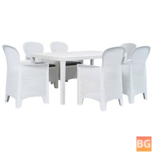 Outdoor Dining Set - Plastic - White Rattan