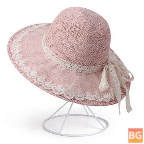 Sunscreen Bucket with Lace and Straw - Outdoor Casual Travel Beach