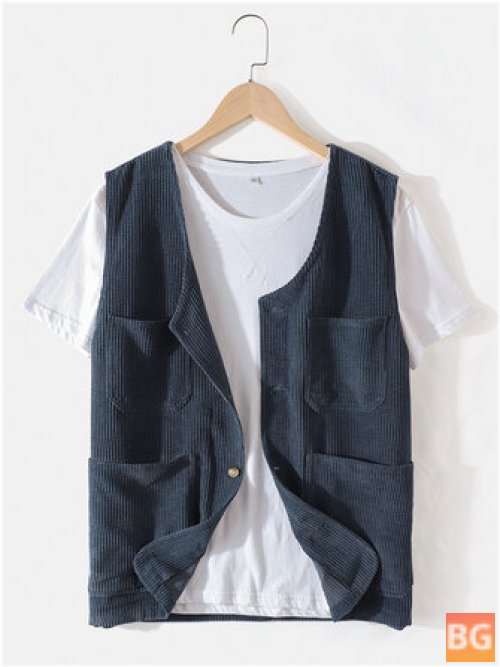 Vest with multiple pockets and a button-up closure