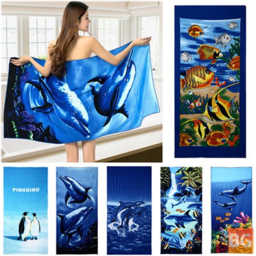 Blue DolphinPrint Absorbent Towel - 70x150cm