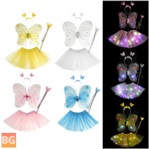 Fairy Girls Costume with Wings - Tutu Skirt Glow LED Dress