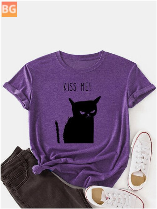 Short Sleeve T-Shirt with a Cat Print Design