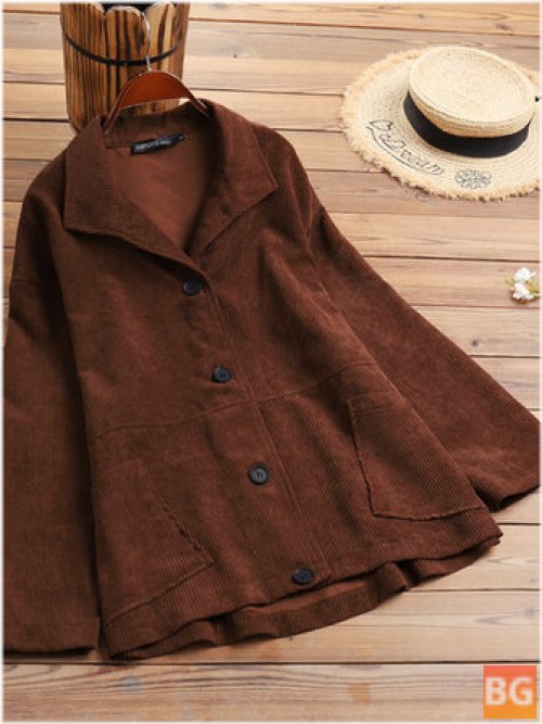Solid Color Vintage Side Pockets Buttons Lapel Shirts for Women
