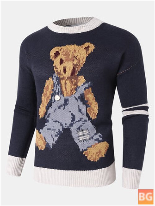 T-Shirt with Cartoon Bear Pattern