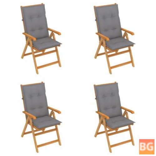 4 Garden Chairs with Gray Cushions - Solid Teak Wood