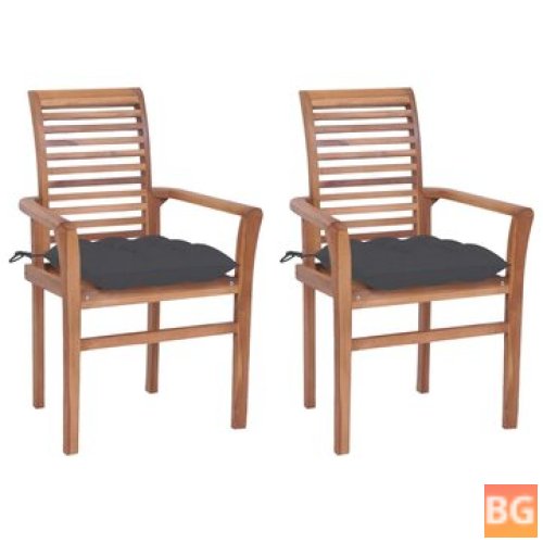 2 Pcs Dining Chairs with Anthracite Cushions - Solid Teak Wood