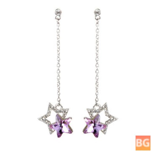 Crystal Dangle Earrings with Blue and Purple Stars