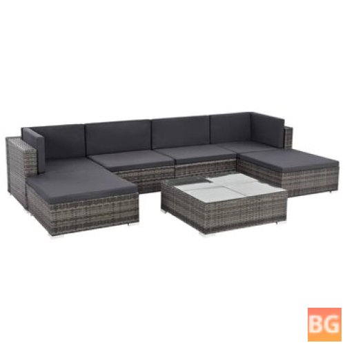 Garden Lounge Set with Cushions and Rattan Gray