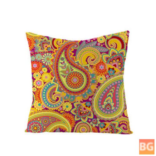 Linen Throw Pillow Cover with Folk Geometric Design