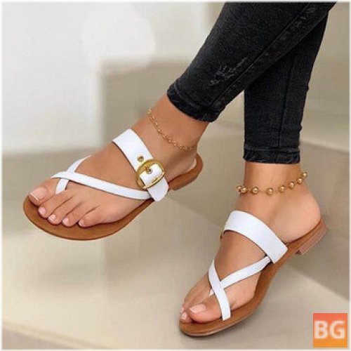 Women's Casual Summer Vacation Belt Buckle Embellished Thumb Slippers