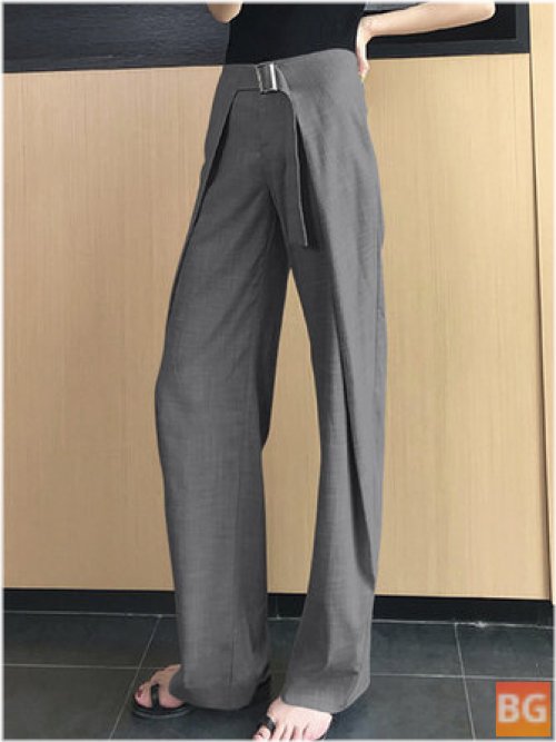 Women's Solid Business Pants with Waistband and Belt
