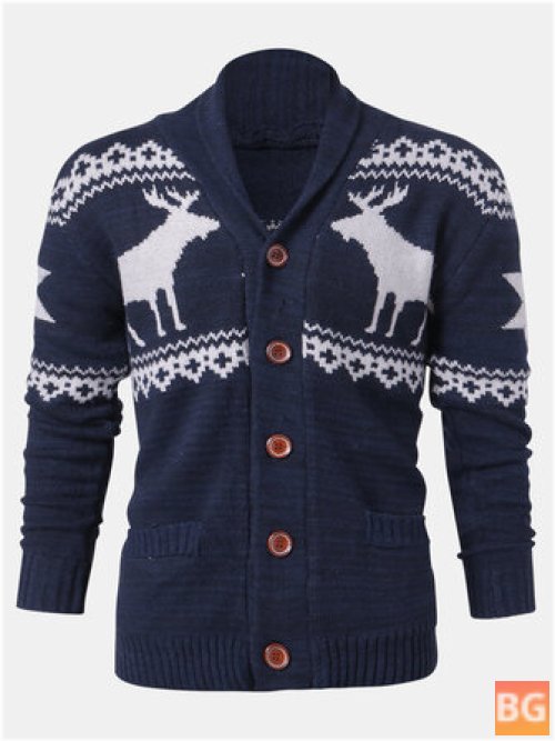 Christmas Reindeer Button Thick Warm Casual Sweater