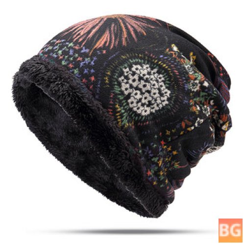 Women's Warm Plus Velvet Thicken Beanie Hat with Cashmere Fence - Painting Hat