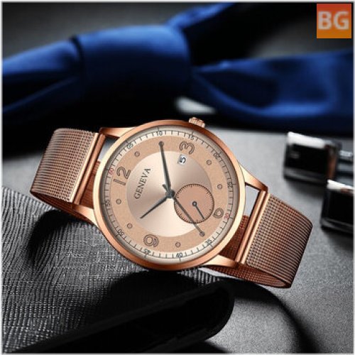 Stainless Steel Alloy Men's Casual Watch with Digital Mesh Strap and Quartz Movement