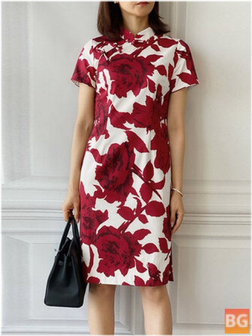 Floral Raglan Dress with Stand Collar - Perfect for Casual Daily Wear