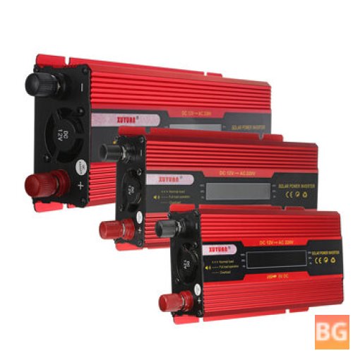 Red Solar Power Inverter - 12V to 220V - Modified Sine Wave Converter with LCD Screen