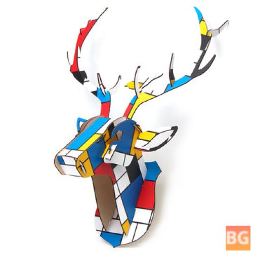 Wooden DIY Animal Painted Deer Head Wall Hanging Christmas Decoration Toys