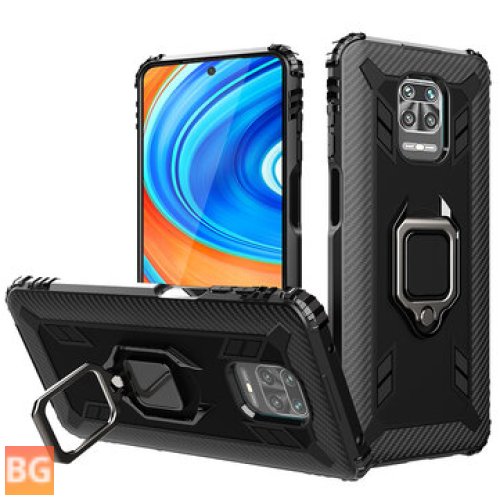 Xiaomi Redmi Note 9S / Xiaomi Redmi Note 9 Pro Carbon Fiber Pattern Armor Shockproof Anti-fingerprint Protective Case with 360° Rotation Magnetic Ring Bracket