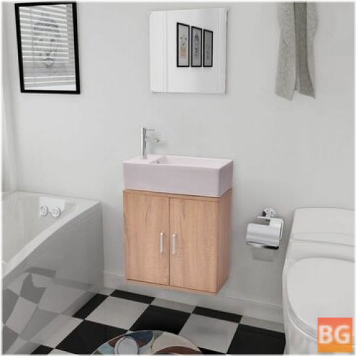 Set of 3 bathroom furniture - beige and mirror for small bathroom