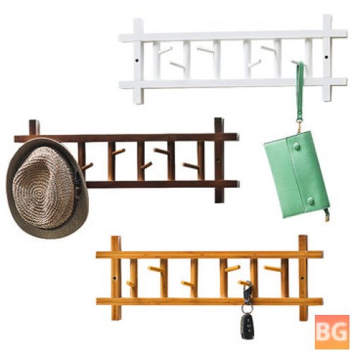 360 Rotating Wall Mount Coat Rack with Hooks and Wooden Rail