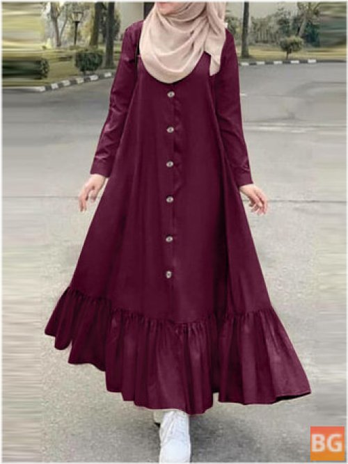 Women's Solid Color Cotton Long Sleeve Ruffle Casual dress