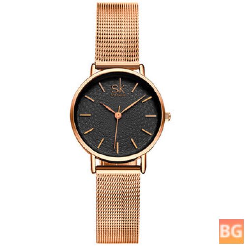SHENGKE Casual Style Ladies Watch with Mesh Steel Band and Quartz Movement