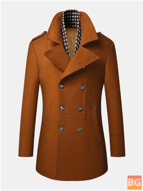 Woolen Lapel Coat with Double Breasted Style