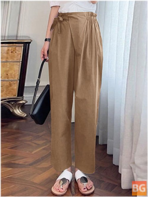 Elastic Ankle Pants with Side Pockets for Women