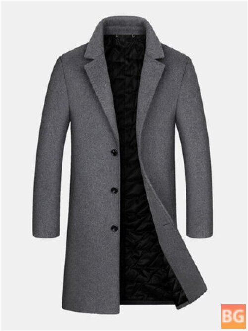 Mens Woolen Mid Length Double-Breasted Thick Business Coat