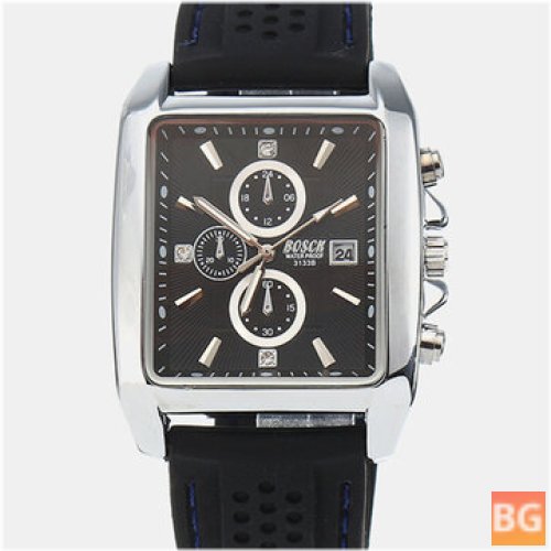 Waterproof Watch with Stainless Steel Date Frame - Square Style