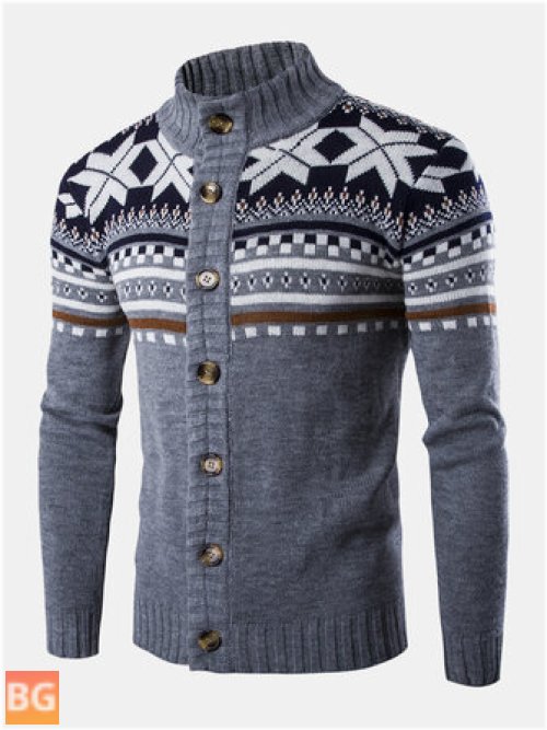 Christmas Men's Knitted Geometry Graphics Button Up Sweater