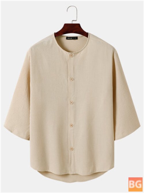Textured 3/4 Sleeve Button Up for Men