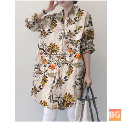 Print Lapel Button Down Shirt with Flowers