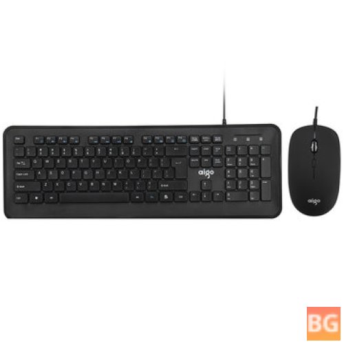 AIGO Wired Keyboard & Mouse Set - 104 Keys - Office - 2400DPI - Ergonomic Mouse