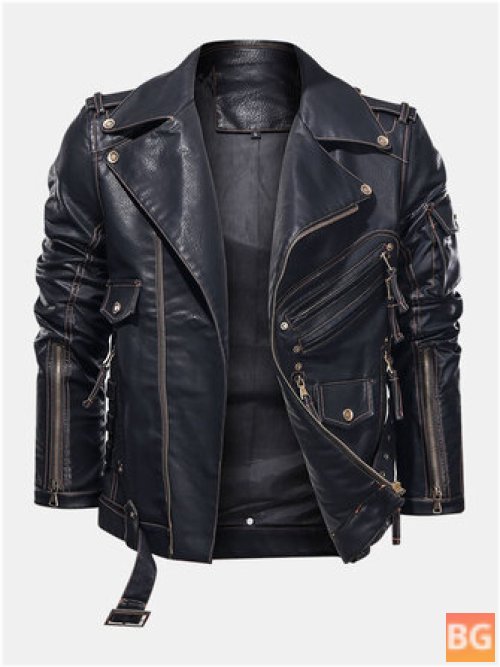 Zippo Men's Multifunctional Leather Jacket with Zip Pocket