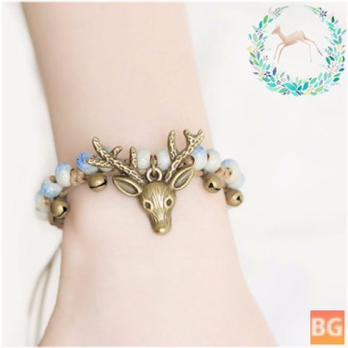 Ethnic Bell Rope Bracelet with Deer Charm - Small