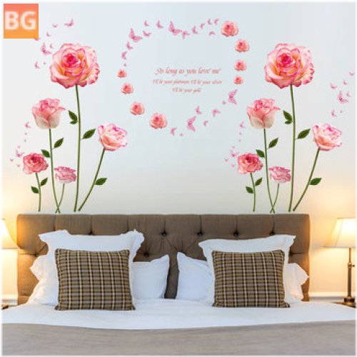 Miico SK9337 Pink Rose Bedroom and Living Room Wall Sticker Decorative Stickers for DIY