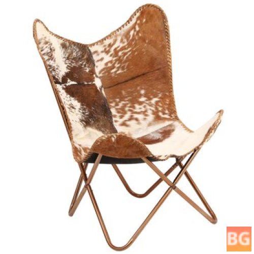 Butterfly Chair - Brown and White Genuine Leather