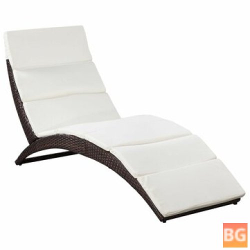 Sun Lounger with Cushion and Rattan Brown Fabric